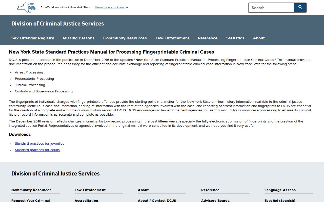 DCJS criminal history reporting standards interface used for Interlaken records