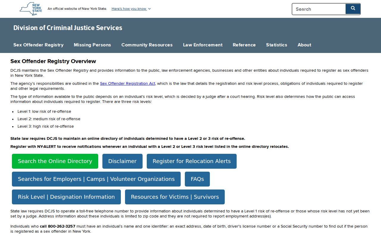 Seneca County sex offender registry DCJS program guidance