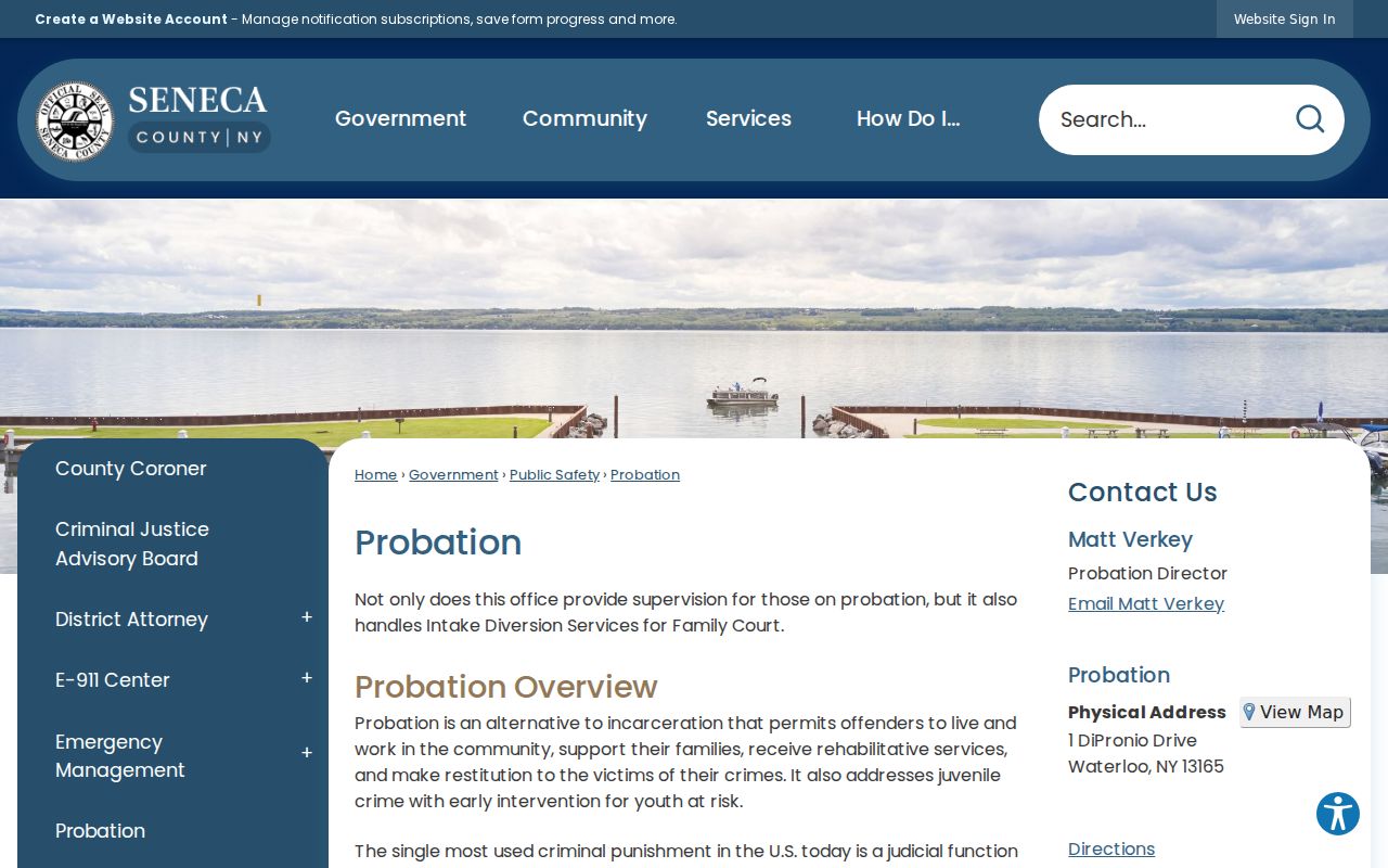 Seneca County Probation webpage for Waterloo supervision record information